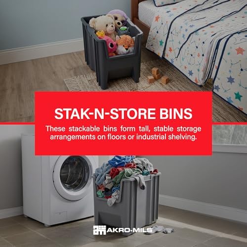 Akro-Mils Stak-N-Store Stackable Storage Bins, 17.5"x11"x12.5", Grey, 4-Pk - Image 2