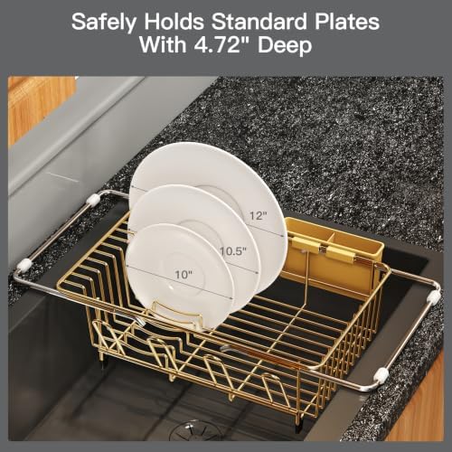 MAJALiS Gold Expandable Dish Drying Rack Over Sink with Anti-Slip Grip - Image 7