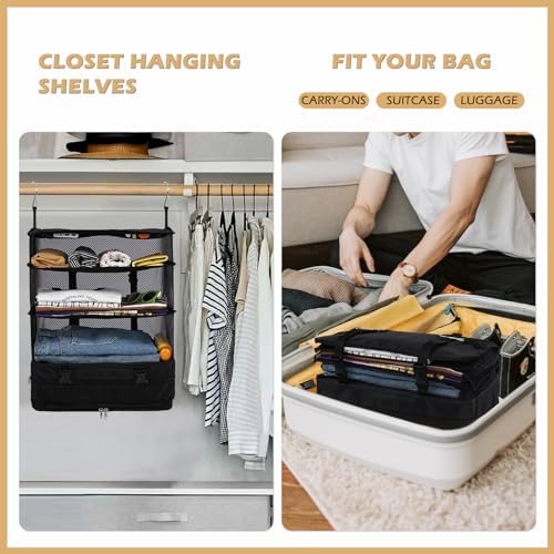 Surblue Hanging Closet Storage Bag Collapsible 3-Shelf Washable Oxford Fabric with 2 Hooks (XL 17.71 * 11.81 * 20in, Black) - Image 2