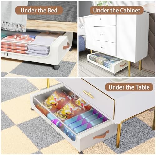 Under Bed Storage with Wheels, UnderBed Storage Containers with Clear Lid and Handles, XXL 60L Under the Bed Storage Bins Drawers for Clothes,Blankets,Shoes,Books (WHITE, 2 PACK) - Image 6