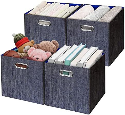 Posprica Storage Cubes,11×11 Foldable Storage Bins,Thick and Heavy duty Fabric Baskets - 4pcs,Blue by Posprica