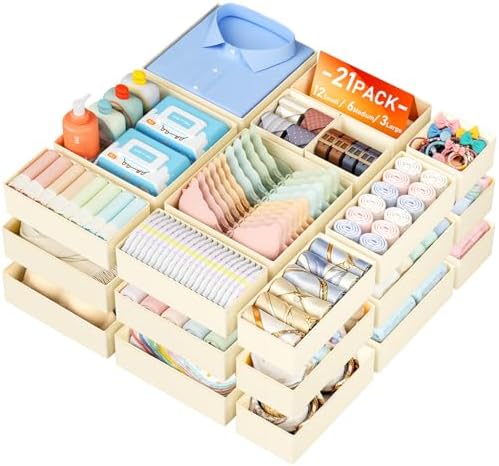 DIMJ Drawer Organizer Clothes Storage - 21 Pack Baby Dresser Organizer for Nursery Closet Organization, Fabric Drawer Organizer Bins for Underwears Socks Bras, Foldable Storage Dividers for Bedroom by DiMJ