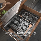GoCozy Silverware Organizer with Lid, 9 Compartments Flatware Organizer, Plastic Utensil Holder for Countertop, Silverware Tray for Drawer, Black - Image 4