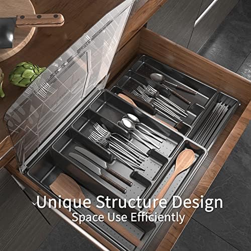 GoCozy Silverware Organizer with Lid, 9 Compartments Flatware Organizer, Plastic Utensil Holder for Countertop, Silverware Tray for Drawer, Black - Image 4