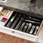 SpaceAid 2.5" High Bamboo Silverware Drawer Organizer with Labels, Kitchen Utensil Expandable Tray Holder for Flatware, Cutlery, Spoon and Knives Drawer Storage Organization (Black) - Image 6