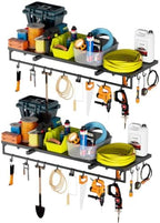 2pcs Garage Wall Shelving - 3.5 * 2FT Extra Large Heavy Duty Floating Metal Shelves with 30 Hooks,Load Capacity 1102 Lbs, Hanging Garage Storage Tool Hanger Organizer Utility Rack,For Home,Workshop by ztysn