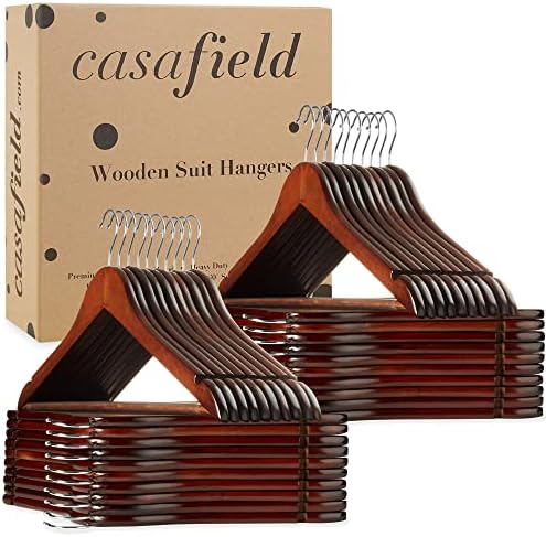 Casafield - 40 Walnut Wooden Suit Hangers - Premium Lotus Wood with Notches & Chrome Swivel Hook for Dress Clothes, Coats, Jackets, Pants, Shirts, Skirts - Image 6