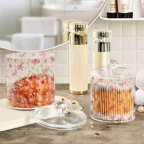 Pink Bow Cute Qtip Holder Waterproof Dustproof Apothecary Jars with Lids For Bathroom Cotton Swabs Makeup Sponges Floss Picks Bath Salts 2 Pack - Image 4