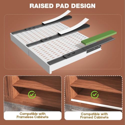 Seinloes 4 Pack Pull Out Cabinet Organizer Expandable Width(15"-25") and Depth(17"-24"),Slide Out Drawers With Raising Pad for Framed Cabinets,No Drill Roll Out Shelves for Kitchen,Bathroom,White - Image 4