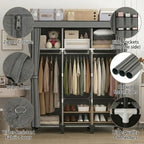 Portable Non-Woven Fabric Wardrobe, 3 Hanging Rods & Multi Tier Storage Shelves, 18 Side Pockets Clothes Closet Organizer, 130×45×172cm for Bedroom Dorm Living Room (Gray) - Image 2