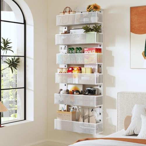 Over The Door Organizer, 6-Tier Heavy-Duty Metal Mesh Rack, Adjustable Large Baskets, 2-in-1 Hanging or Wall Mount Spice Rack, Behind The Door Organizer for Bedroom Closet Bathroom Pantry Kitchen - Image 7