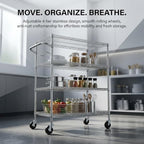 Finnhomy 4 Tier Heavy Duty Commercial Grade Rolling Cart with Handle Bar, Metal Wire Utility Cart with Wheels, Kitchen Service Trolley on Wheels, Shelf Size 18" D x 36" W, NSF, Chrome - Image 5