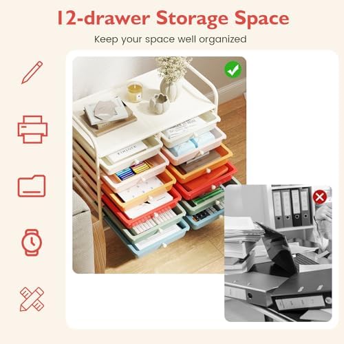COSTWAY 12-Drawer Rolling Storage Cart, Utility Storage Organizer Cart - Image 4