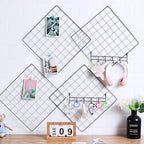 Feadily 6 Pack Metal Grid Panel, 13.8" x 13.8" Black Wire Grid Wall Organizer for Photos, Notes & Decor, Include 2 Hook Racks - Image 2