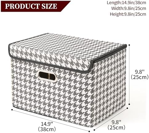STOREONE Fabric Storage Cube Bins Foldable Organizer Container Collapsible Basket with Lids and Metal Handles, for Home, Bedroom, Closet 6 Pcs (Houndstooth) - Image 2