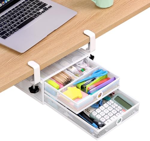Under Desk Drawer, Clamp on Desk Organizer Slide Out Table Storage No Drill by OfficeProducts