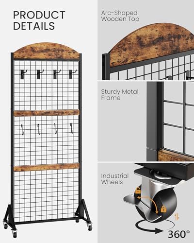 CHOEZON Grid Wall Panel 5.7' x 2' FT Grid Display Rack, 2 Pack Movable Gridwall Display Stand with 8 S-Shaped Hooks and 8 Garment Hooks, Floorstanding Wire Grid Rack, Rustic Brown and Black TCJ17P2BF - Image 4
