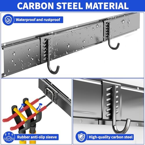 Garage Tool Organizer Wall Mount, 48 Inch Heavy Duty Garden Tool Organizer Storage System, Easy Install with 9 Adjustable Hooks, for Garage, Basement, Shed, Workshop, Black, Steel - Image 5