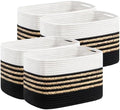 UBBCARE 4 Pack Baskets for Organizing, Woven Storage Baskets for Toys and Towel, Rectangle Cotton Rope Basket with Handles, 14''L x 8''W x9''H, Black by UBBCARE