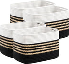 UBBCARE 4 Pack Baskets for Organizing, Woven Storage Baskets for Toys and Towel, Rectangle Cotton Rope Basket with Handles, 14''L x 8''W x9''H, Black by UBBCARE