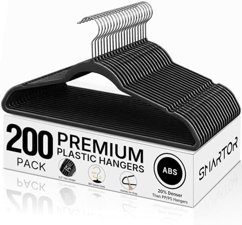 SMARTOR Plastic Hangers 200 Pack - Thin Hangers for Space Saving - Black by Smartor