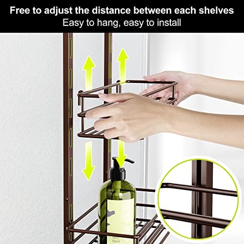Orimade Over the Door Shower Caddy Adjustable 5 Tier Bronze,Bathroom Hanging Organizer Shelf Rustproof with 4 Hooks,Shower Basket with Soap Holder and Suction Cup - Image 3
