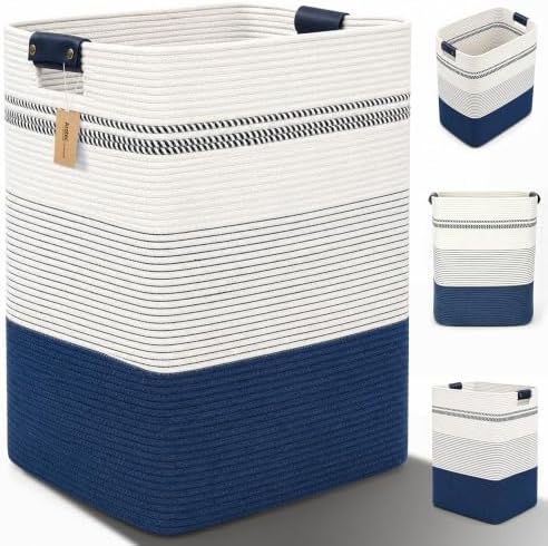 Laundry Hamper, Cotton Rope Laundry Basket with Leather Handles, 25.1-Gallon/95 L Large Clothes Hampers for Laundry, Woven Laundry Baskets for Blankets, Clothing, Bedroom, Living Room, Nursery by ARATECHOME