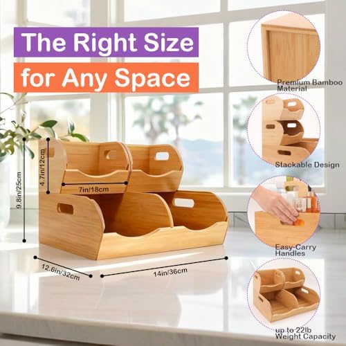 Stackable Bamboo Pantry Organizer - 3-Piece Storage Basket Set for Potato, Onion & Kitchen Cabinet, Tool-Free Assembly, Multi-Size Bins - Image 3