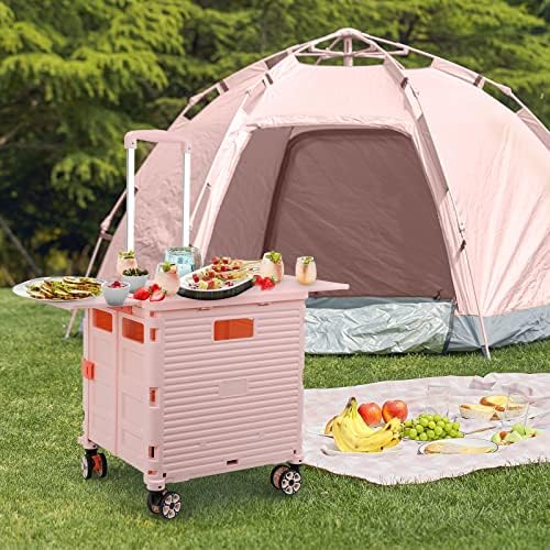 Foldable Utility Cart Folding Portable Rolling Crate with Magnetic Extended Lid,360°Rotate Wheels,176LBS Load Capacity,Heavy Duty Durable Dolly Cart for Teacher Tourist Shopping Office Outdoor - Image 2