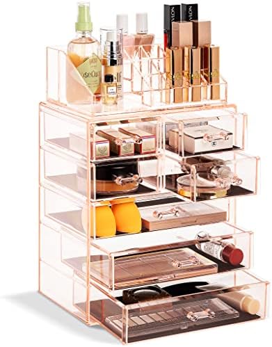Sorbus Makeup Organizer, 7-Drawer Acrylic 2-Piece Set (Pink) by Sorbus