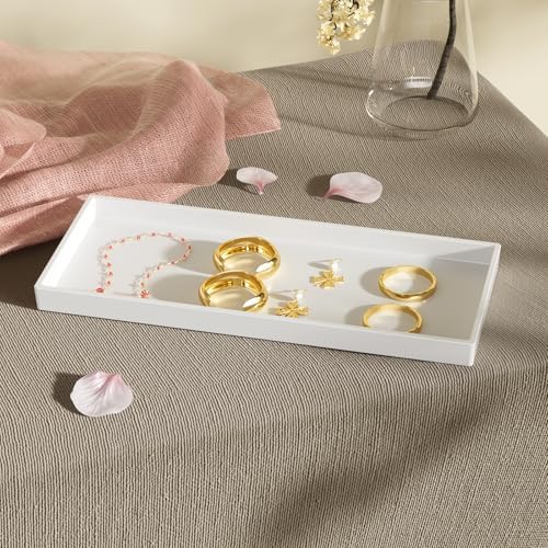 Vanity and Bathroom Tray, 11.8" ABS Countertop Organizer,Waterproof Vanity Tray for Toilet Tank,Perfume,Soap,Keys,Bathroom Accessories,Kitchen and Bath Trays,Non Slip Small Trays,White,2 Pack - Image 5