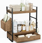 2-Tier Bathroom Counter Organizer, Wooden Vanity Shelf with Drawer & Basket by Unknown