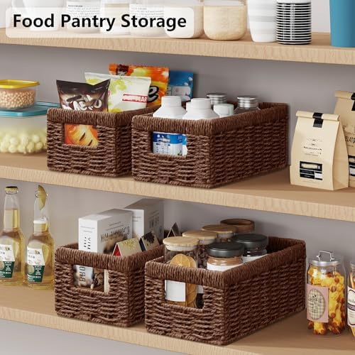 Vagusicc Wicker Storage Basket, Set of 2 Hand Woven Wicker Baskets for Organizing with Handles, Decorative Small Storage Bins for Countertop Toilet Paper Basket for Toilet Tank Top, Shelves, Brown - Image 6