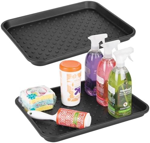 iDesign Plastic Under Sink Mat Tray for Kitchen Cabinet, Bathroom, Entryways, Office, Mudroom, College Dorm, (Set of 2), 17" X 13" X 2", Black by iDesign