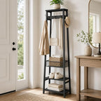 Coat Rack with Metal Basket and Storage Shelves - Image 6