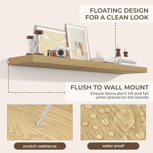 RICHFOCUS Long Floating Shelves for Wall 2Pack, Oak, 55" Lx8 D - Image 6