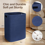 MEGASKET Large Laundry Hamper 16"x13"x22" - Tall Woven Baby Laundry Basket, Cotton Rope Dirty Clothes Hamper Bin, Blanket Storage for Living Room, Nursery Bedroom Aesthetic, Soft Dark Blue Hamper, 75L - Image 2