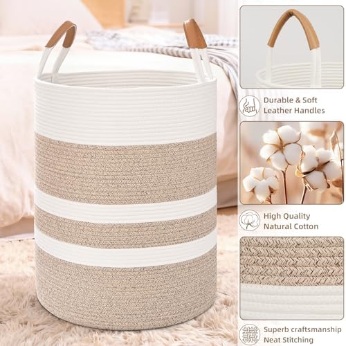 Large Laundry Basket, Laundry Hamper with Leather Handles, 75L Woven Dirty Clothes Hamper, Rope Hampers for Bedroom, Barthroom, Brown - Image 4