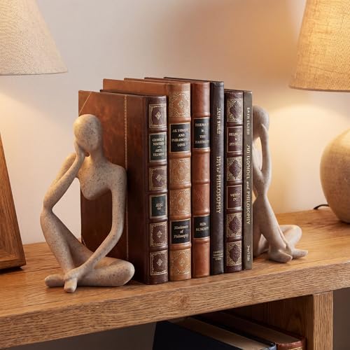 Mifoci 2 Pcs Heavy Duty Thinker Bookends Large Sandstone Book Shelves Decor - Image 5