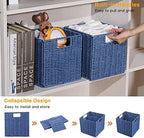 Vagusicc Wicker Basket, Set of 2 Hand-Woven Paper Rope Storage Baskets for Organizing, Foldable Cubby Storage Bins, 9 Inch Small Wicker Storage Basket, Square Baskets Cube Storage Organizer Bins, Blue - Image 3
