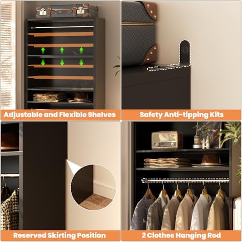 Unikito 3FT Closet System with 2 Hanging Rods & Adjustable Shelves, Black - Image 4