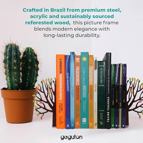 Tree Bookends with Autumn Leaves - Steel with Matte Black Epoxy Coating - Decorative Pair of Book Holders for Shelves, Desk, and Office - Black with Colorful Accents – Geguton - Image 5