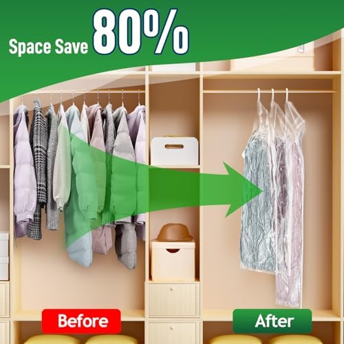 Hanging Vacuum Storage Bags For Clothes With Hand Pump,Coat Storage Bag Hanging,Vacuum Bags For Clothes,Space Saver Vacuum Storage Bags,Garment, Clothing, Dress, Suit, Long Coat, Jacket(Long 6 Pack） - Image 3