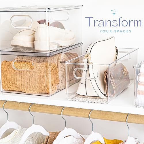 Plastic Food Storage 2 Pack Clear Container Bin with Handles for Organizing Kitchen, Pantry, Refrigerator, Freezer, Pantry, Cabinet, Closet, Bathroom. 16”x6”x5” - Image 5