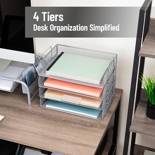 Mind Reader Stackable Paper Tray, Desktop Organizer, File Storage, Office, Metal Mesh, 4 Pcs., Silver - Image 2
