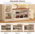 TVU Hall Tree with Bench & Shoe Storage, Farmhouse Entryway Bench with Coat Racks & Led Lights, Entryway Solution with 7 Storage Cubbies, & 10 Double Hooks, Adjustable Shelf & Barn door - Image 6