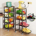 Fruit Vegetable Storage Basket for Kitchen, 5 Tier Large Pull-Out Metal Wire Baskets with 4 Pack Mats Bottom, Wood Top and Wheels, Vegetable Produce Bins Stand Cart Rack for Onions and Potatoes by MiyawellOfficial