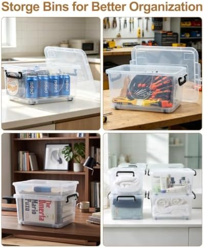 EOENVIVS 13L Storage Bins with Lids, 4 Pack Clear Storage Containers with Lids, Stackable Storage Boxes with Wheels, Organizer Bins for Closet,Shelves,Crafts and Office - Image 3