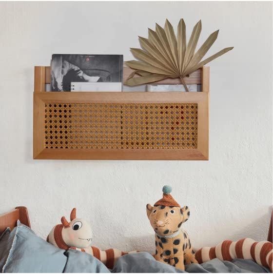 Wall Magazine Rack with PE Rattan Grid,Size 17.3" x 4" x 9.4",File Holder For Entryway,Living Room,Waiting Room,Kids’ room,Office(Retro Brown) by FRIADE