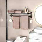 23 Inch Bathroom Towel Rack Towel Shelf with Double Towel Bars Lavatory Wall Mount Holder with Hooks Stainless Steel Hotel Bath Rack (Matte Black) - Image 6
